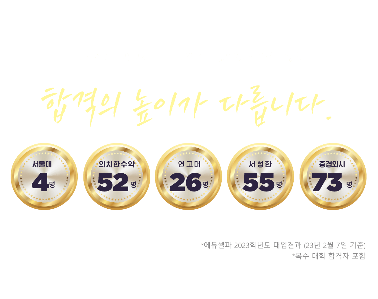 합격의 높이가 다릅니다 에듀셀파 대입실적
